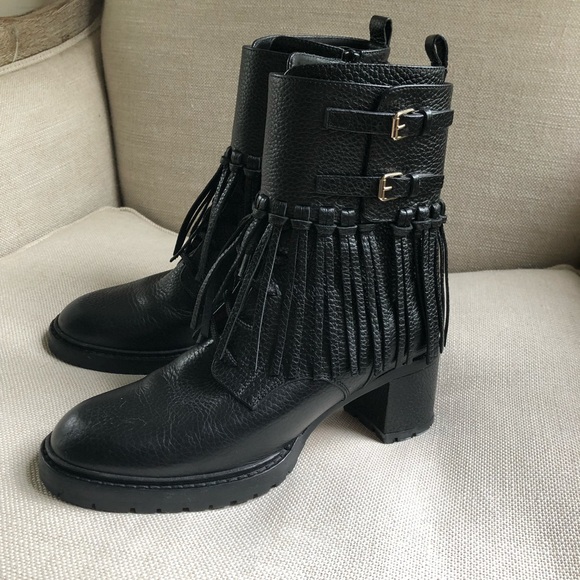 Valentino Combat Ankle Boots Fringe Buckles Block Heel US 6.5 - Picture 4 of 15